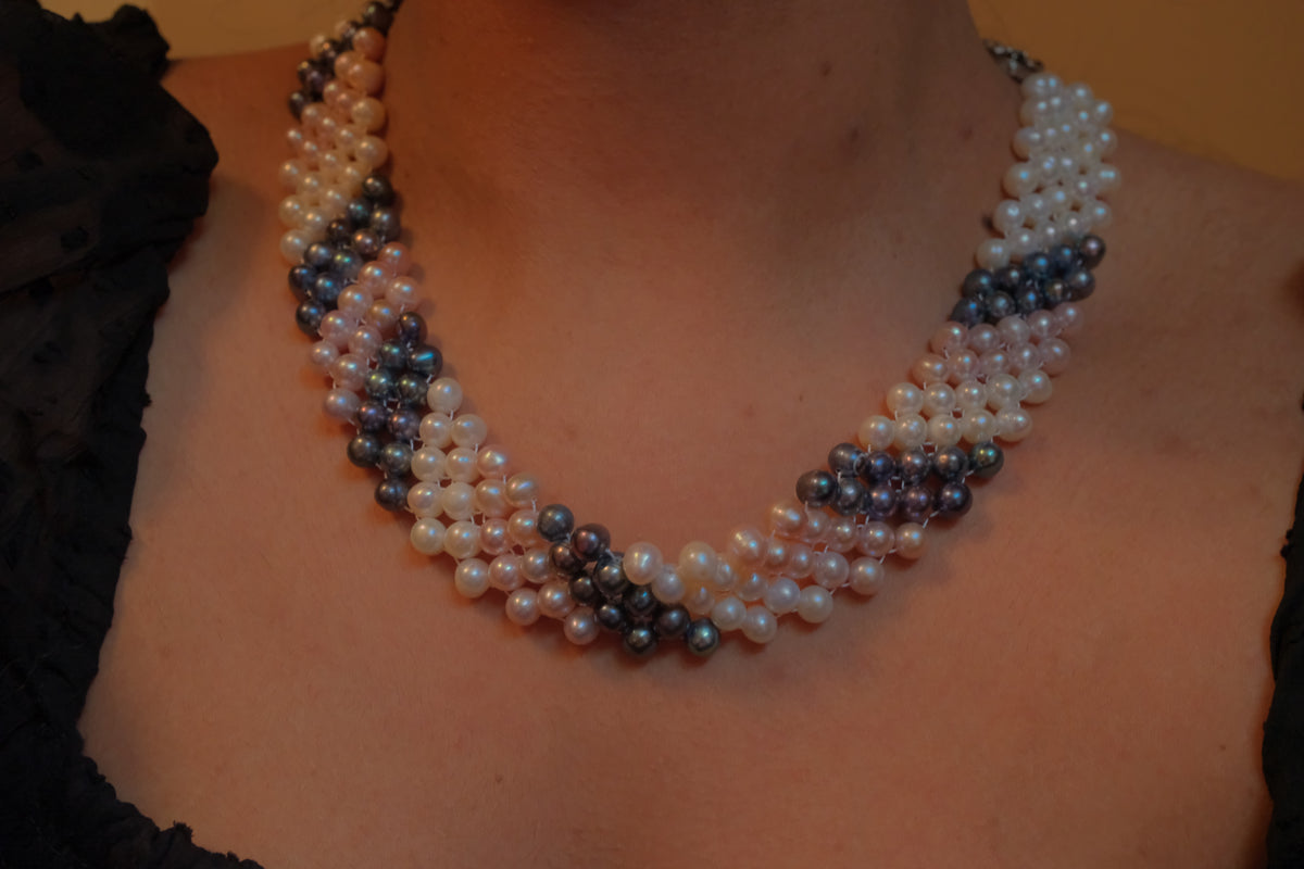 Vintage multi-strand twisted freshwater pearl choker necklace