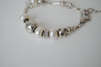 Silver Tone Rhinestone Pearl Slide Charm Bracelet