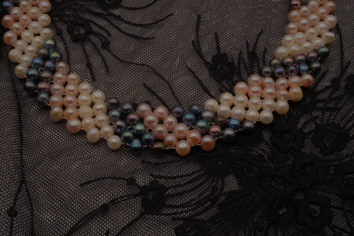 Vintage multi-strand twisted freshwater pearl choker necklace