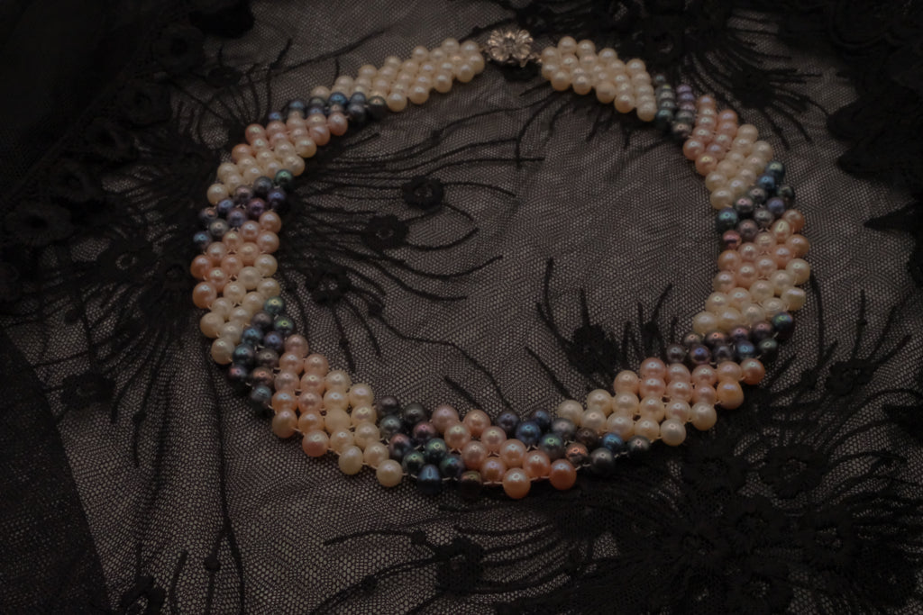 Vintage multi-strand twisted freshwater pearl choker necklace