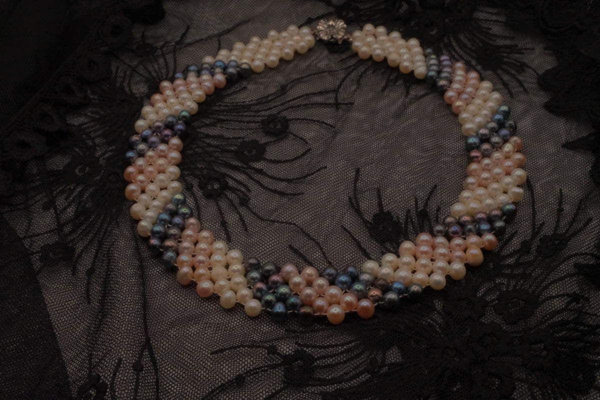 Vintage multi-strand twisted freshwater pearl choker necklace
