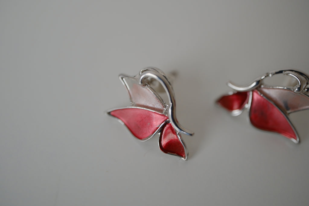 Pink enamel butterfly stud earrings