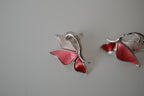 Pink enamel butterfly stud earrings