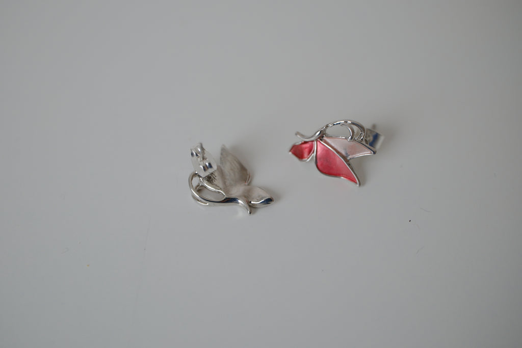 Pink enamel butterfly stud earrings