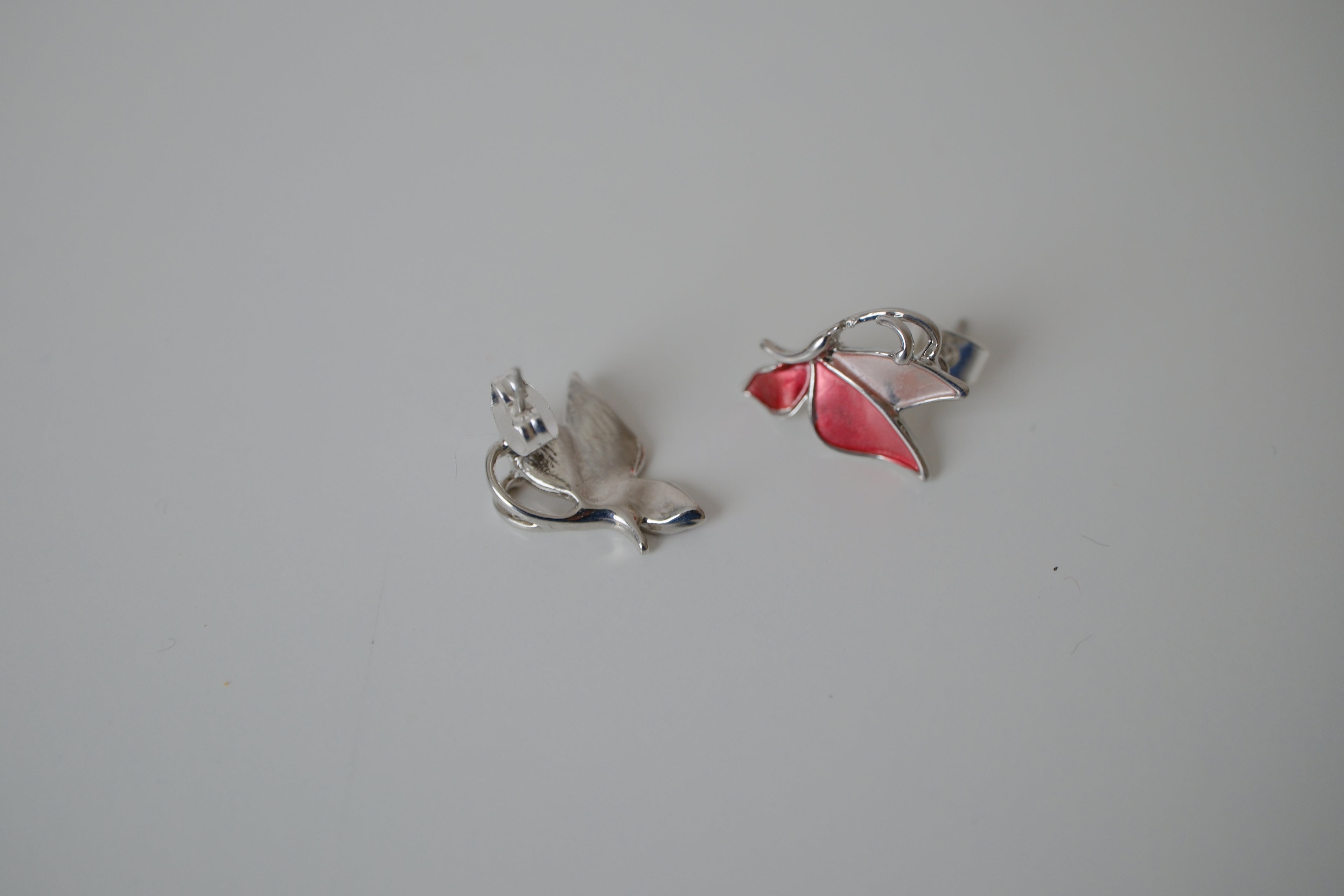 Pink enamel butterfly stud earrings