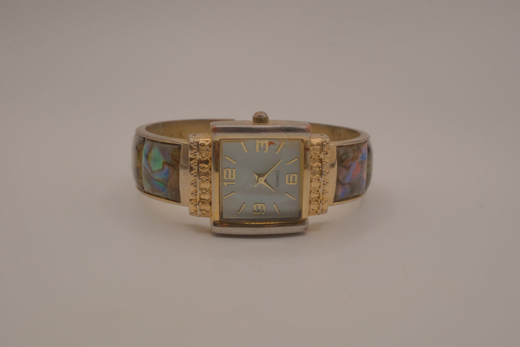 Abalone shell mixed tone cuff watch