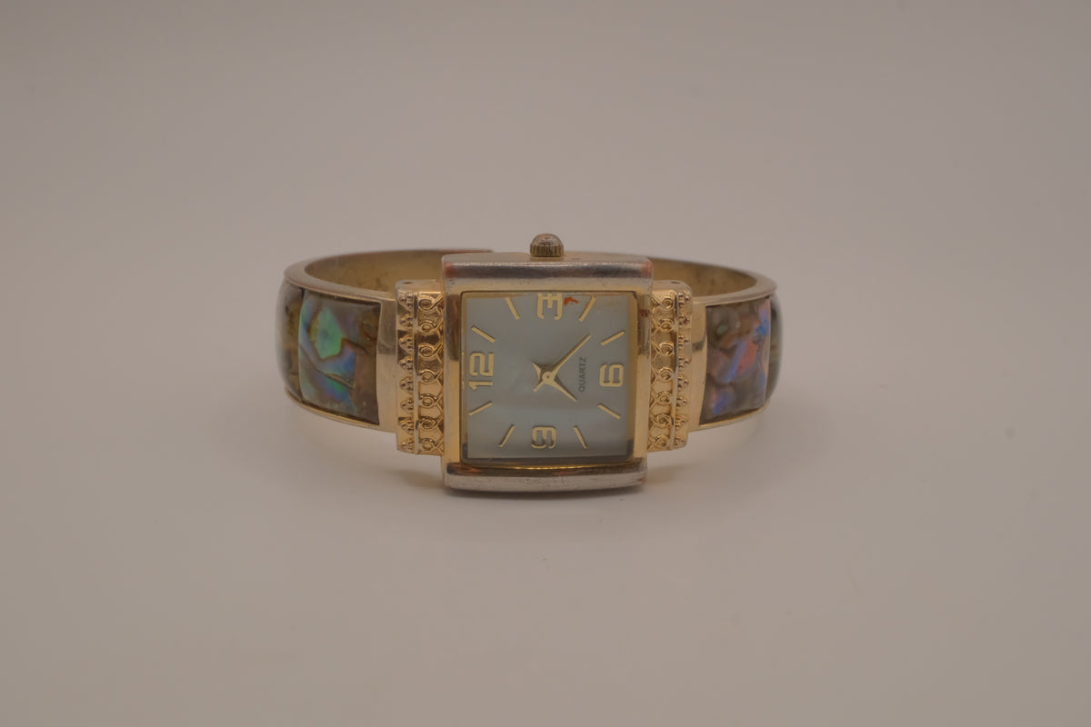 Abalone shell mixed tone cuff watch