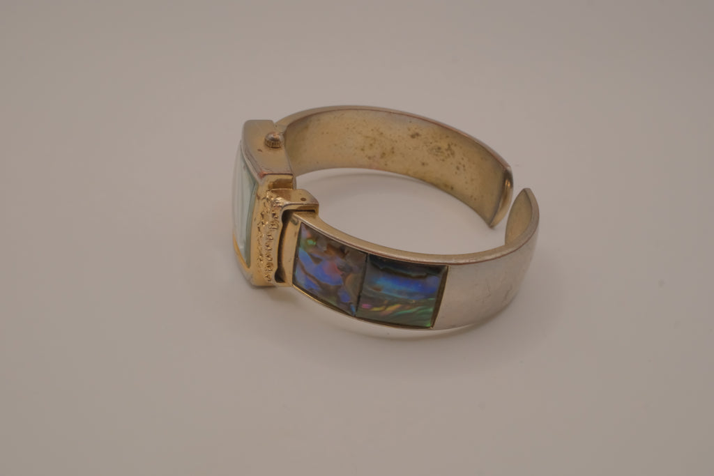 Abalone shell mixed tone cuff watch