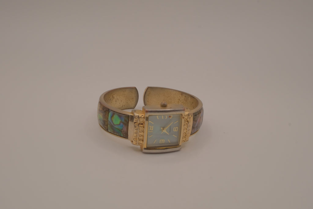 Abalone shell mixed tone cuff watch