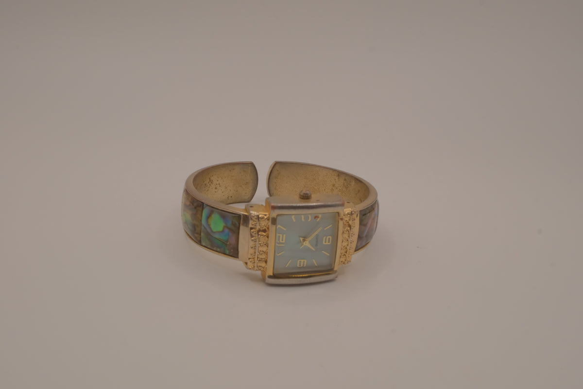 Abalone shell mixed tone cuff watch