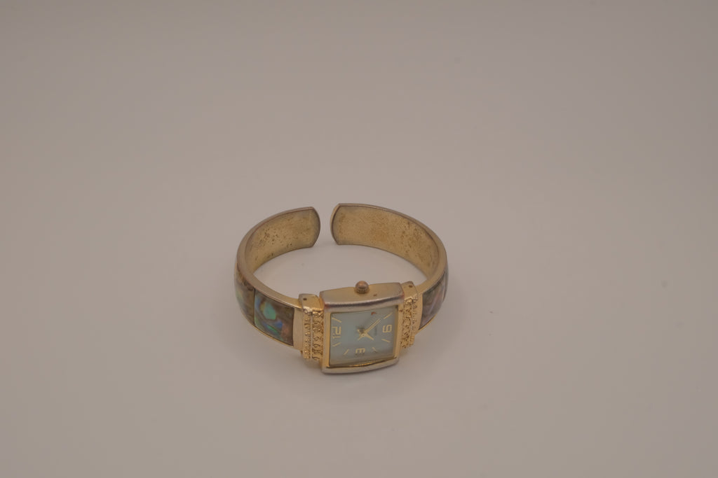 Abalone shell mixed tone cuff watch