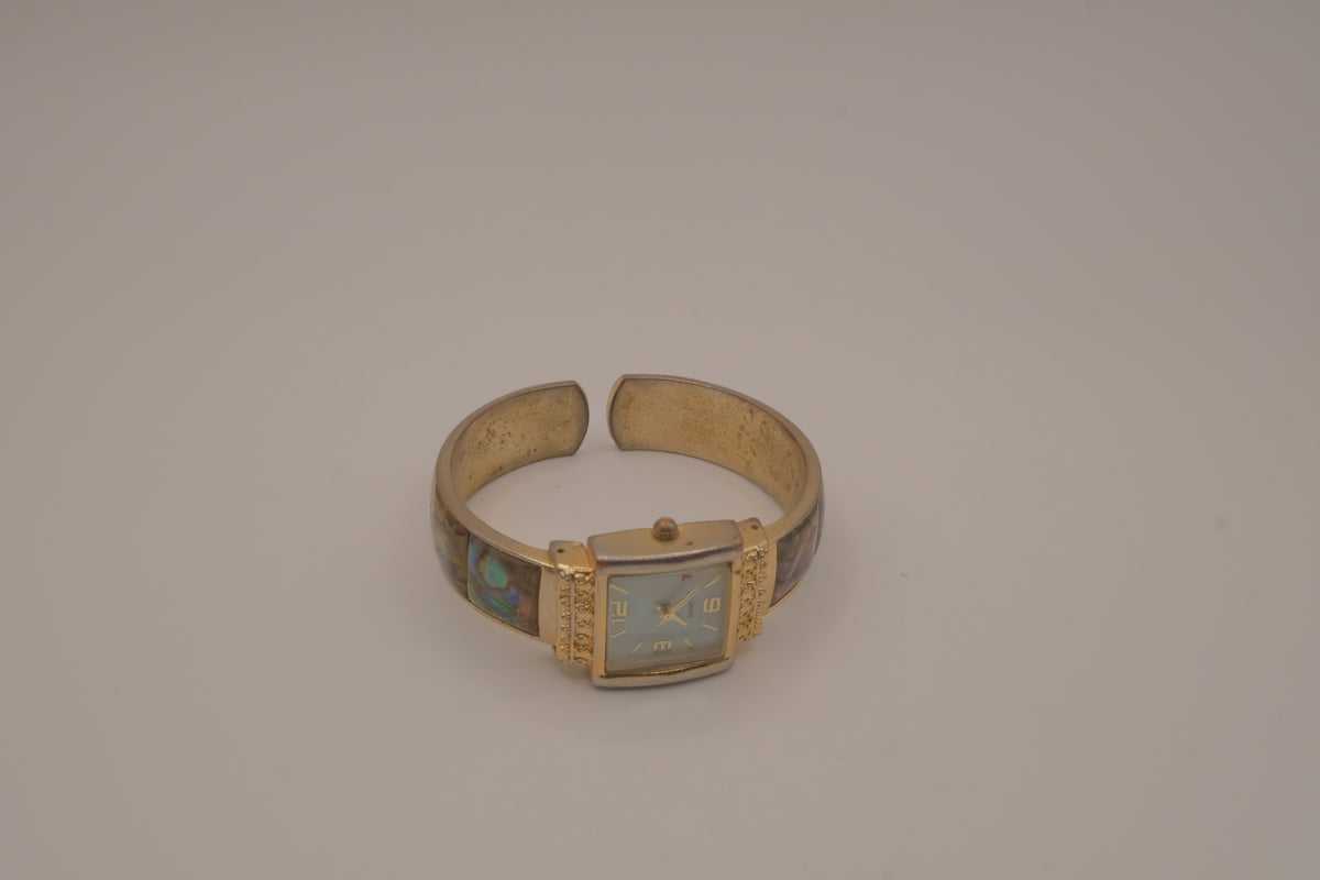 Abalone shell mixed tone cuff watch