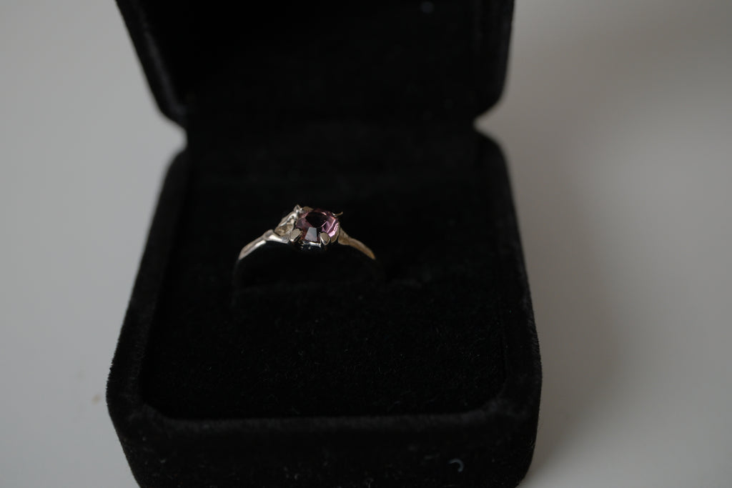 Twisted Leaf & Pink stone ring