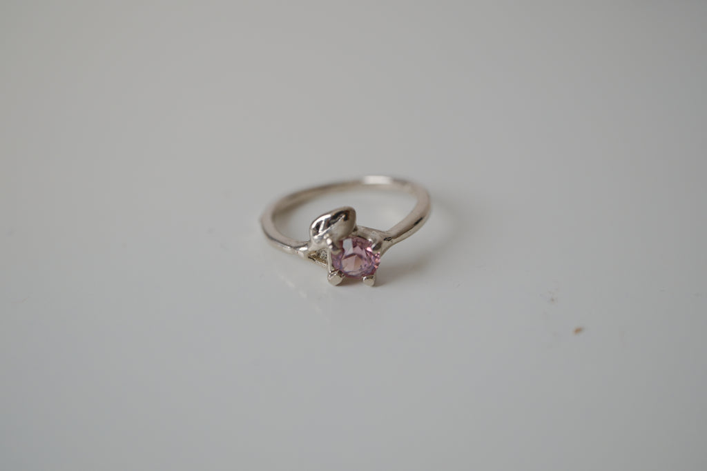Twisted Leaf & Pink stone ring