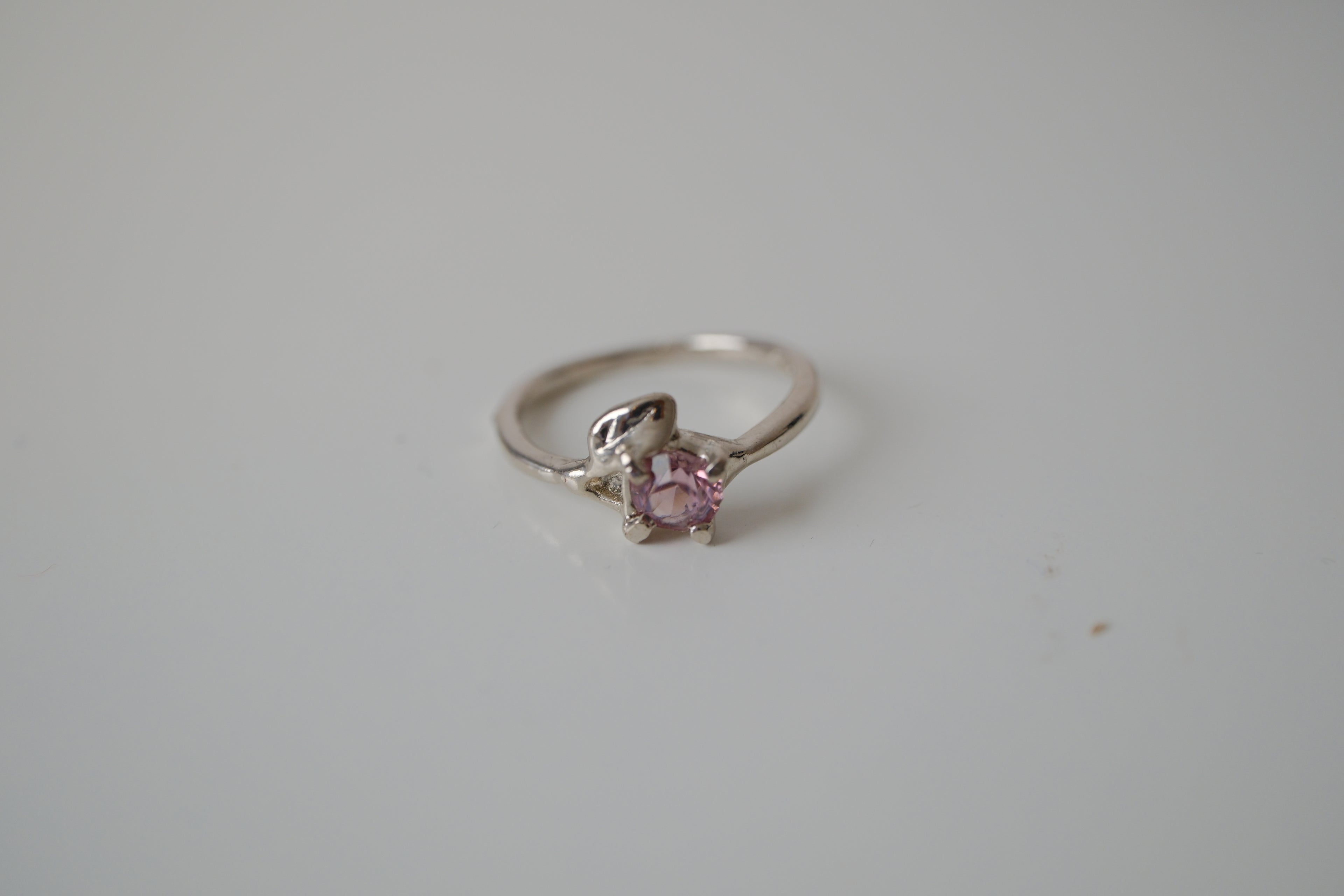 Twisted Leaf & Pink stone ring