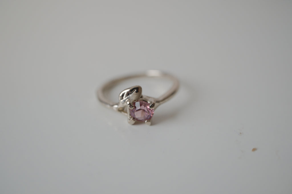 Twisted Leaf & Pink stone ring