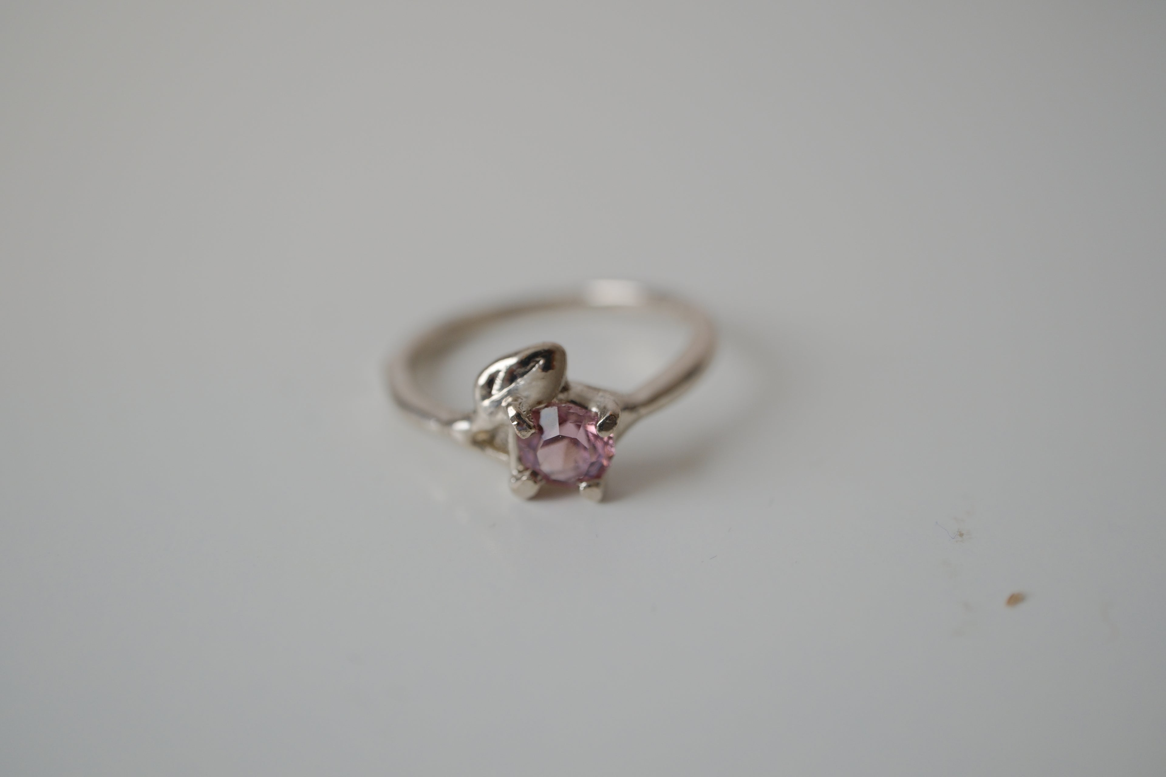 Twisted Leaf & Pink stone ring