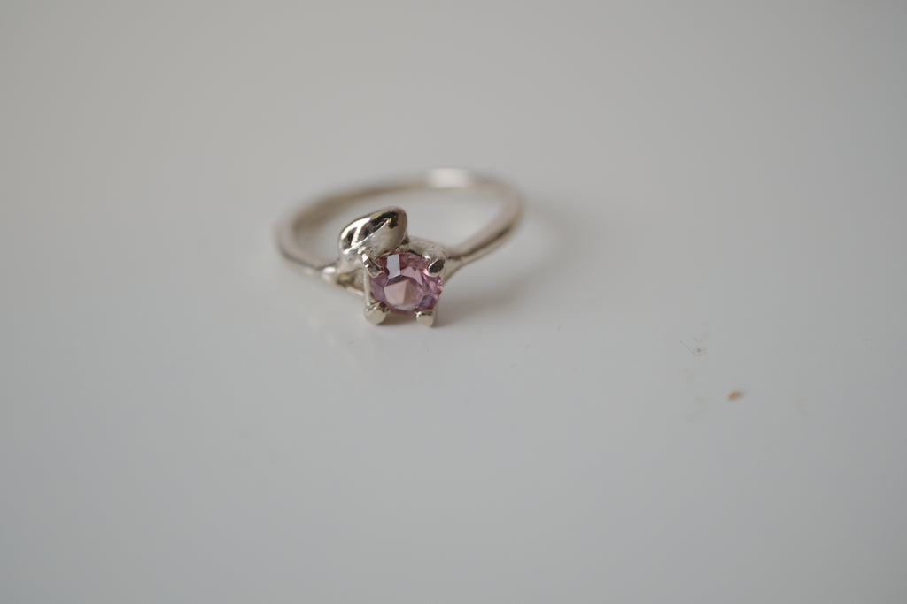 Twisted Leaf & Pink stone ring