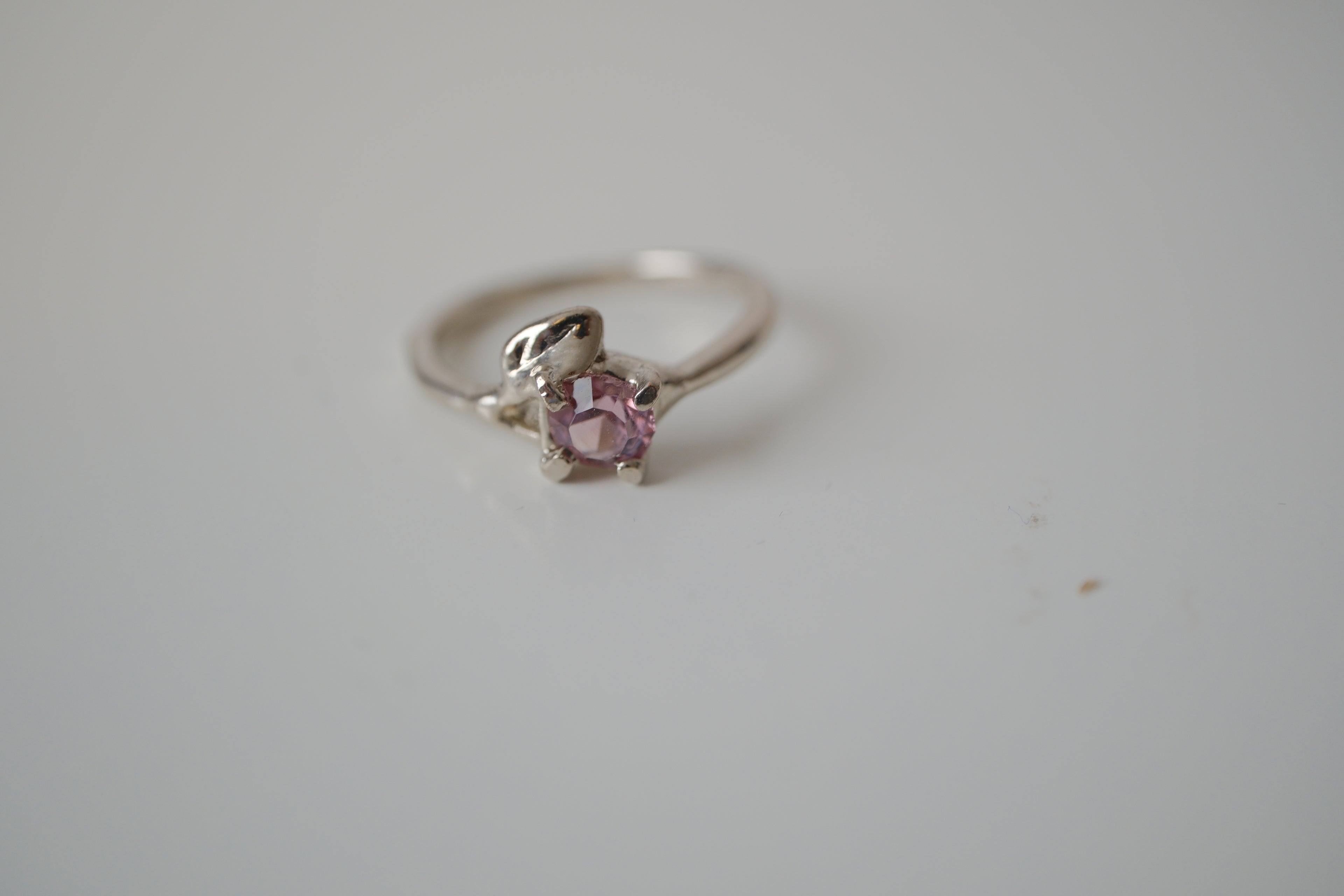 Twisted Leaf & Pink stone ring