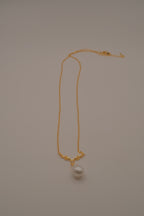 Gold deer antler pearl pendant necklace
