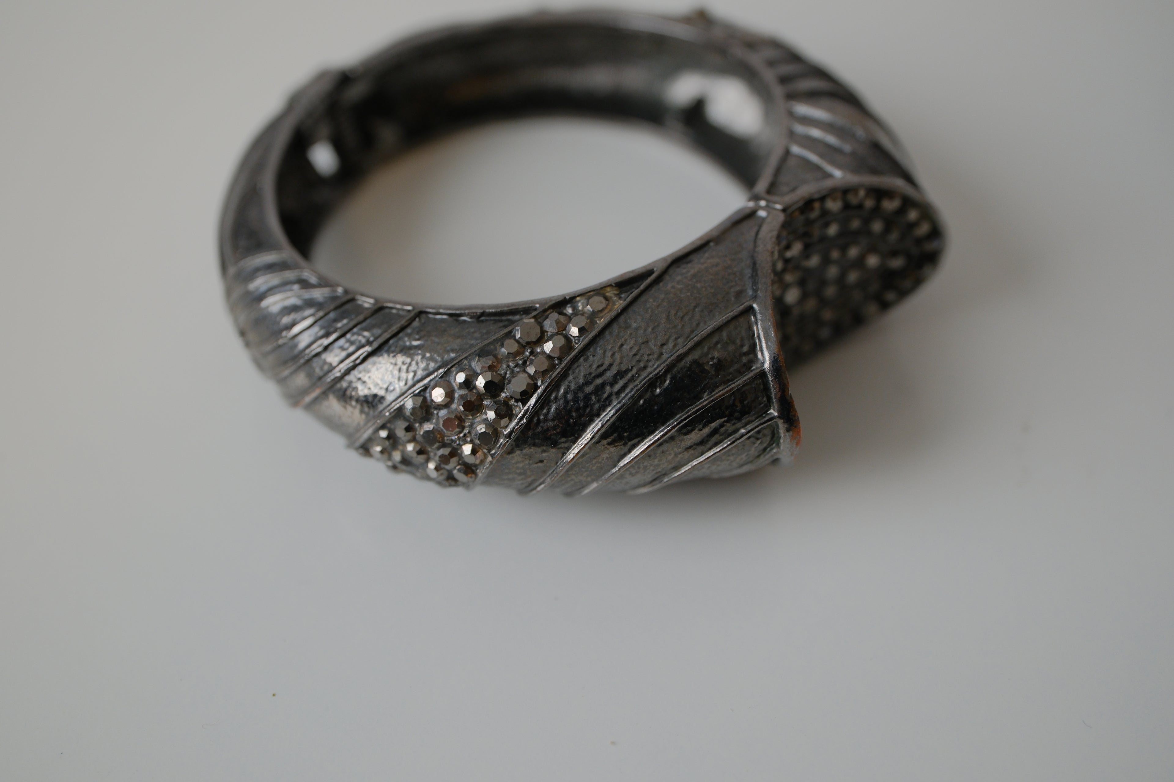 Vintage Dark Metal hinged cuff bracelet