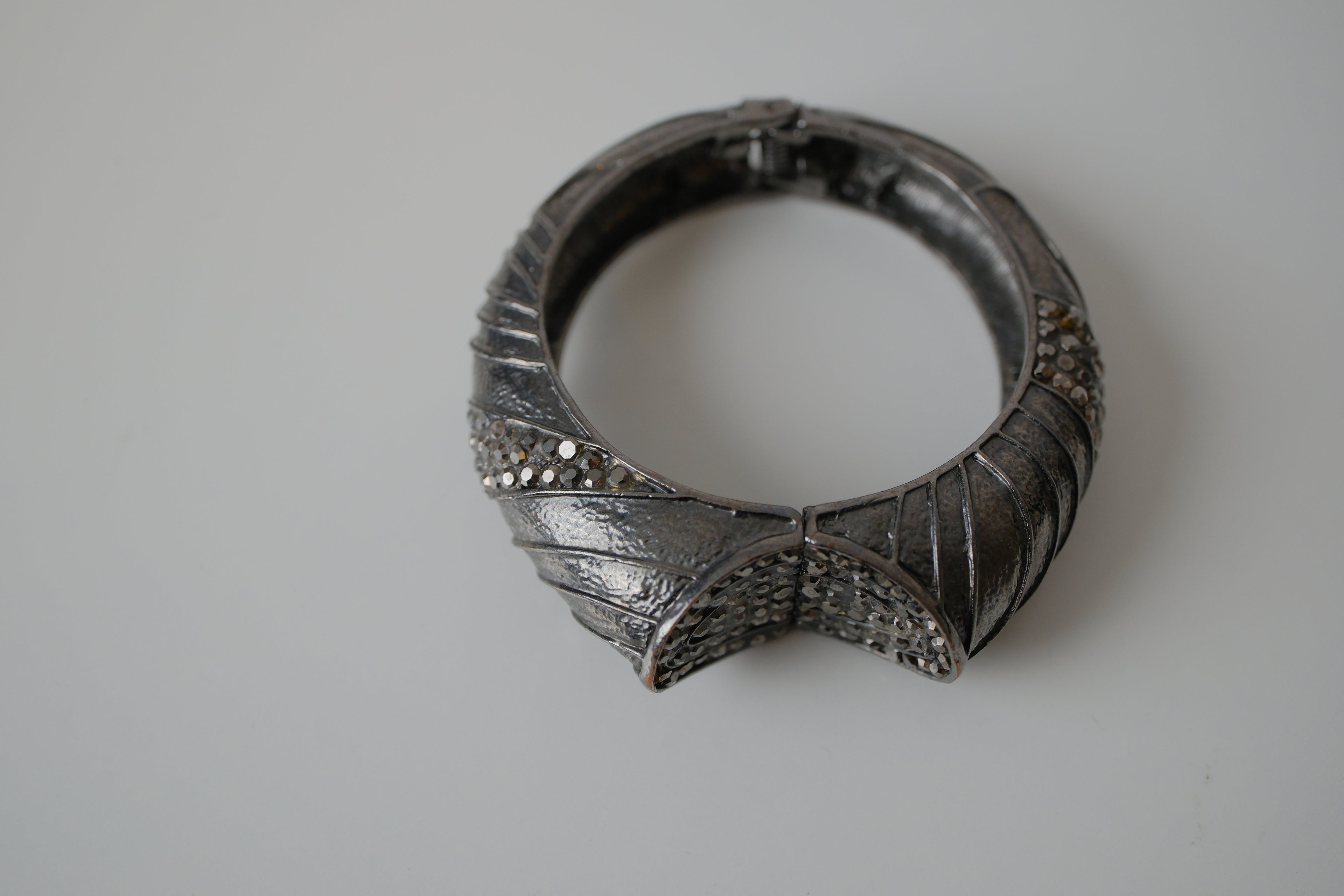 Vintage Dark Metal hinged cuff bracelet