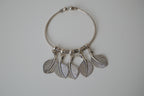 Oxidized leaf charm bangle bracelet