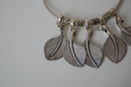Oxidized leaf charm bangle bracelet