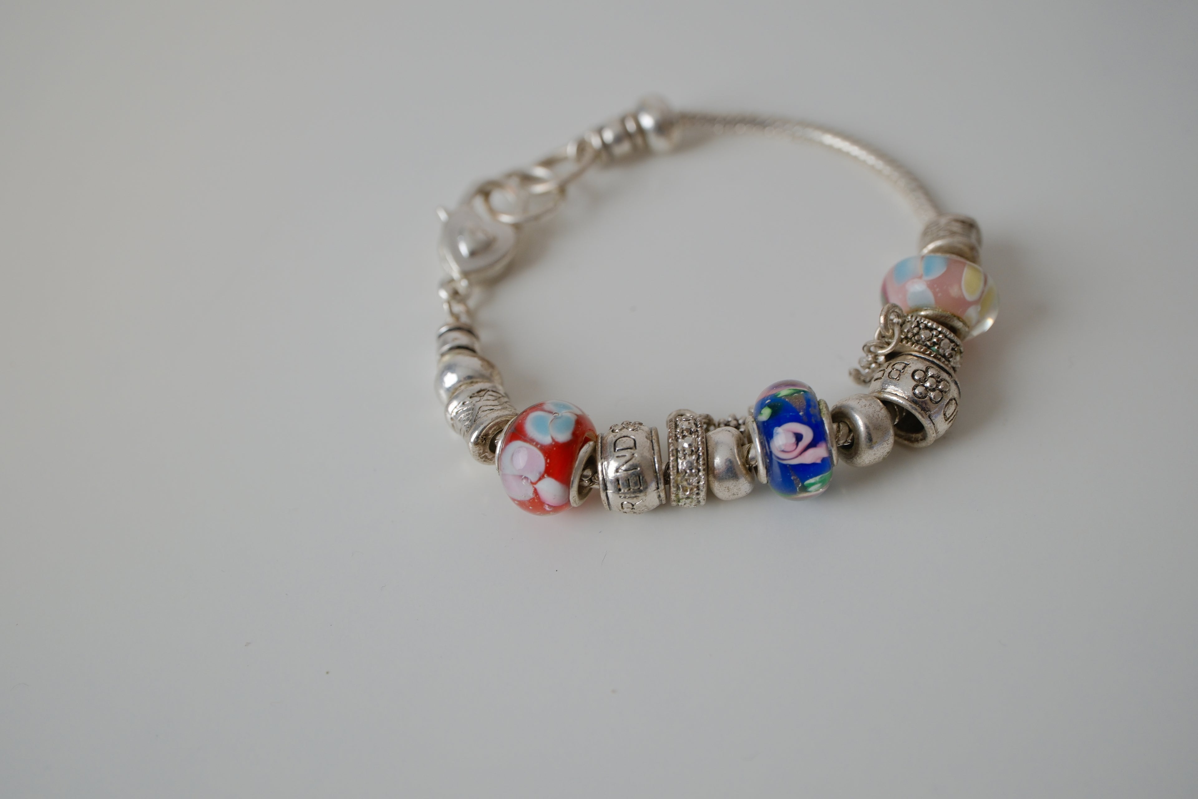 Pandora style Murano beads charm bracelet