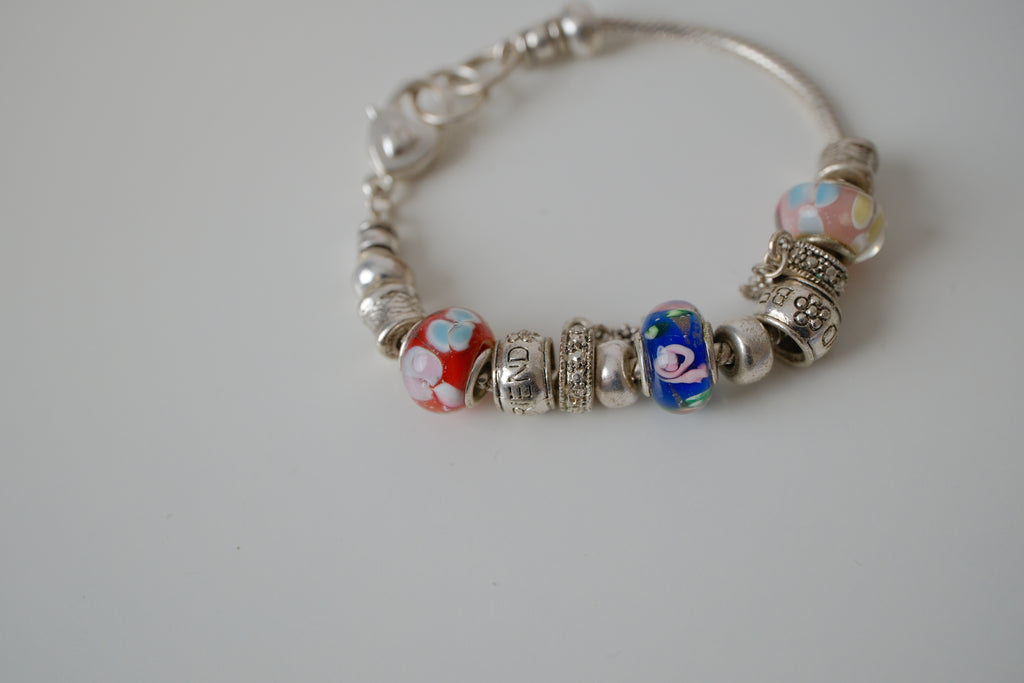Pandora style Murano beads charm bracelet