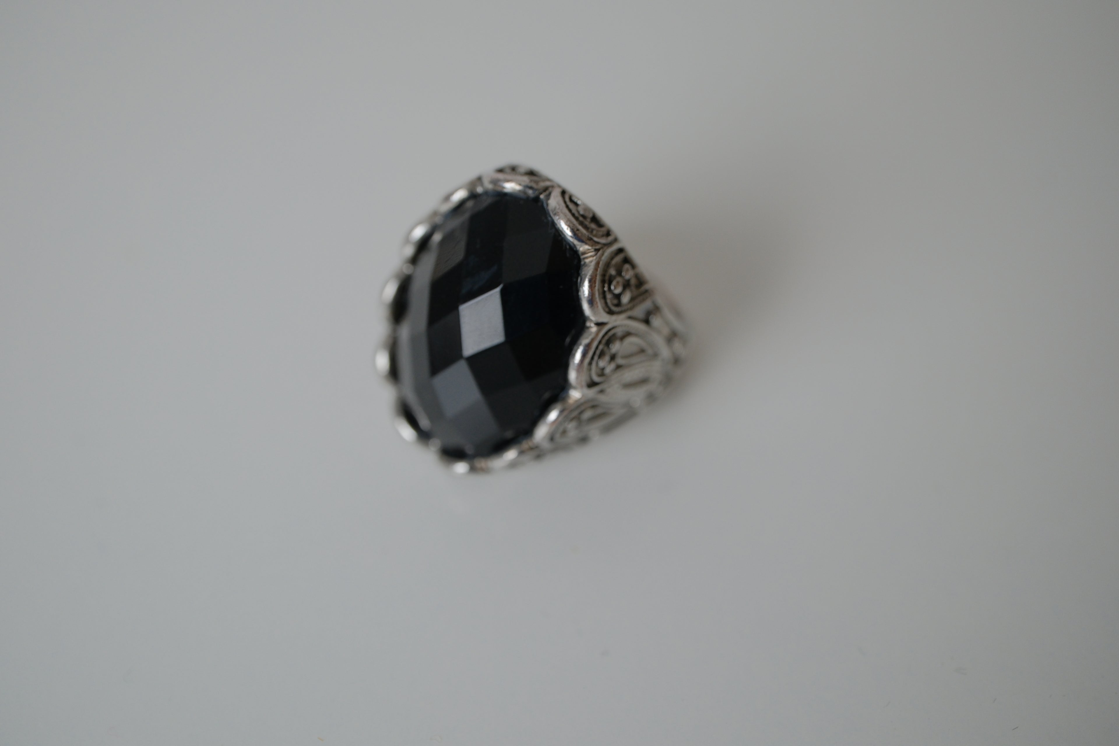 Vintage oversize Silver toned Black statement ring