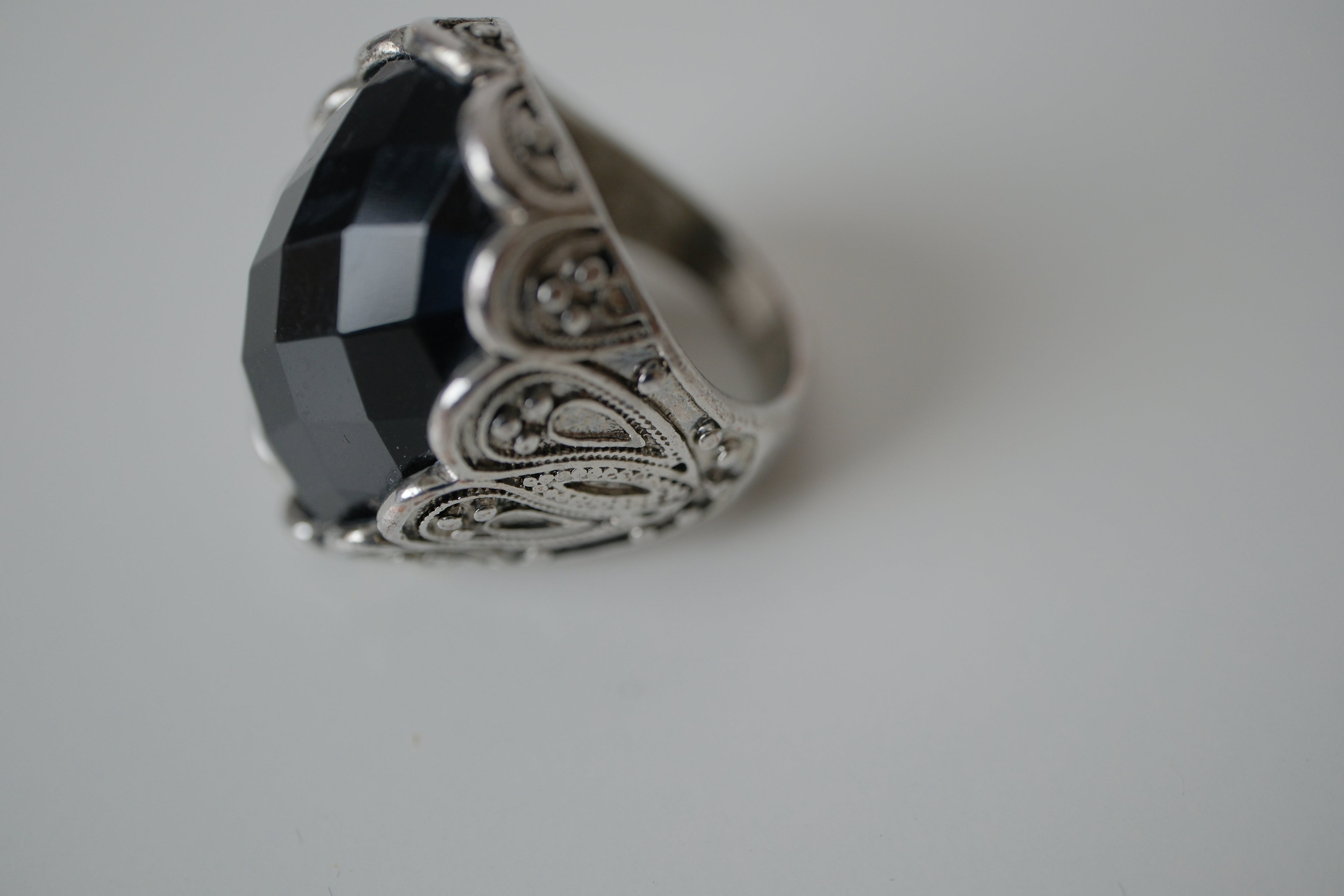 Vintage oversize Silver toned Black statement ring