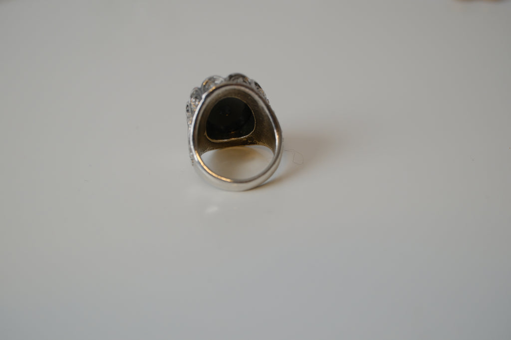 Vintage oversize Silver toned Black statement ring