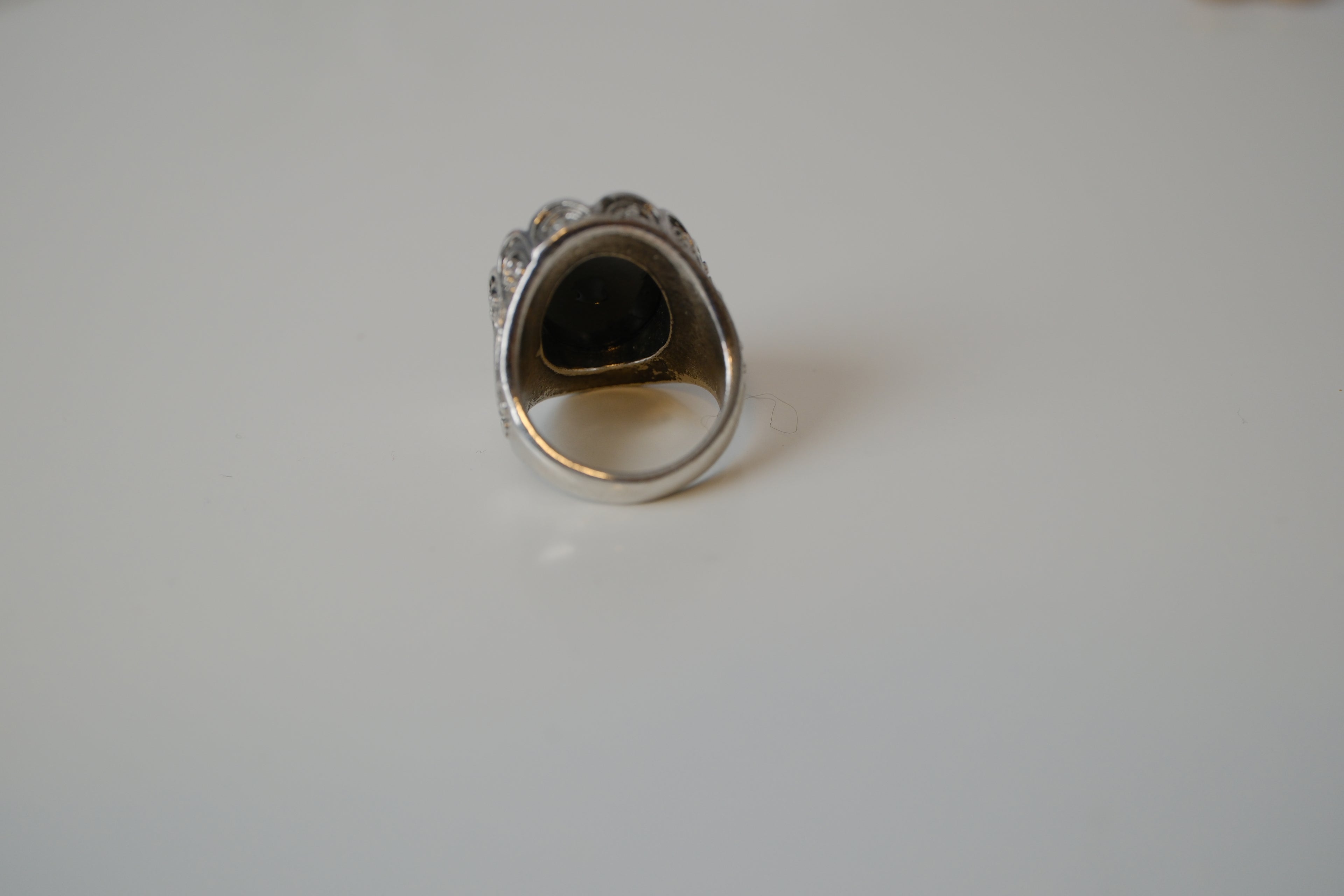 Vintage oversize Silver toned Black statement ring