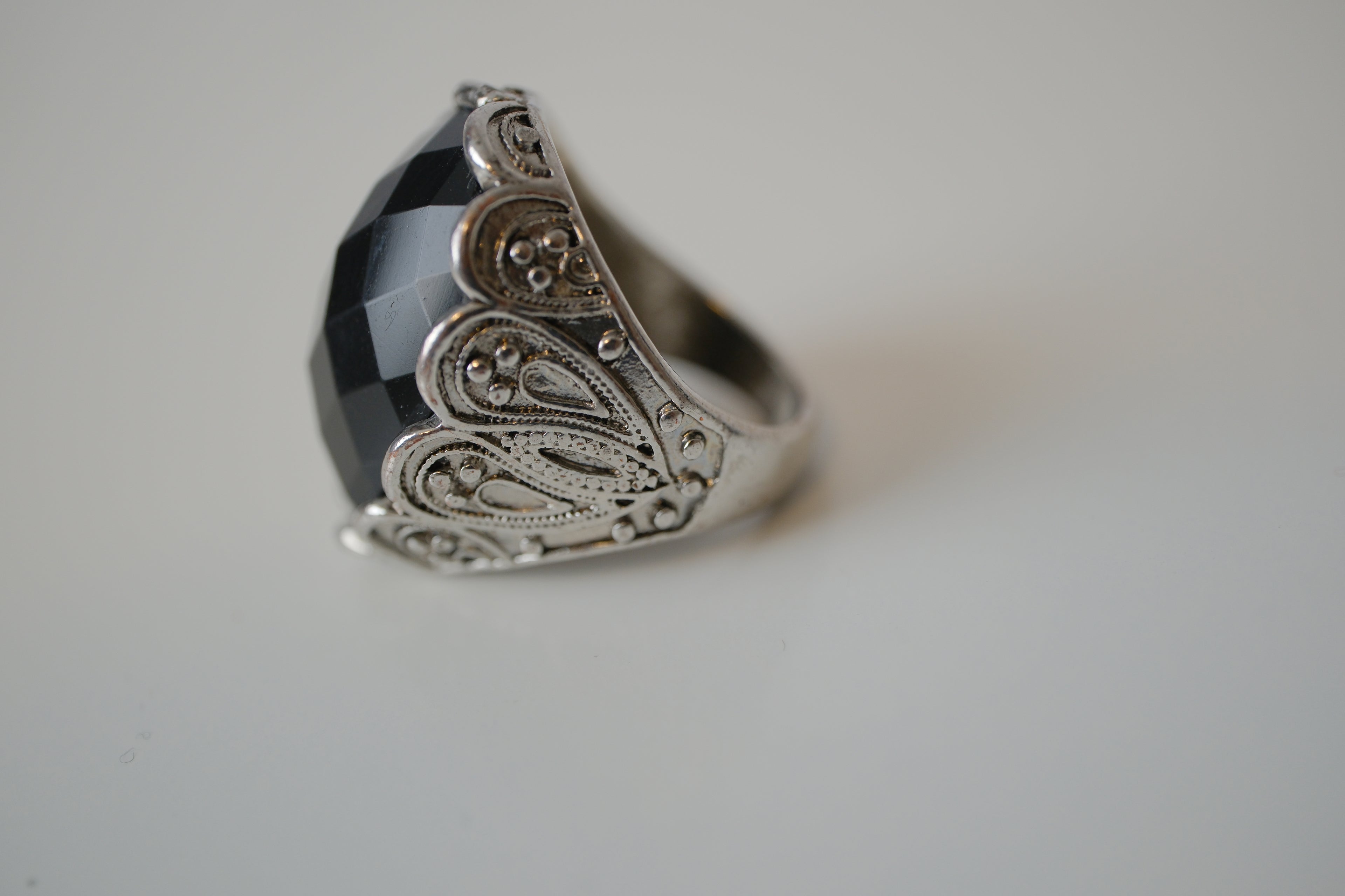 Vintage oversize Silver toned Black statement ring
