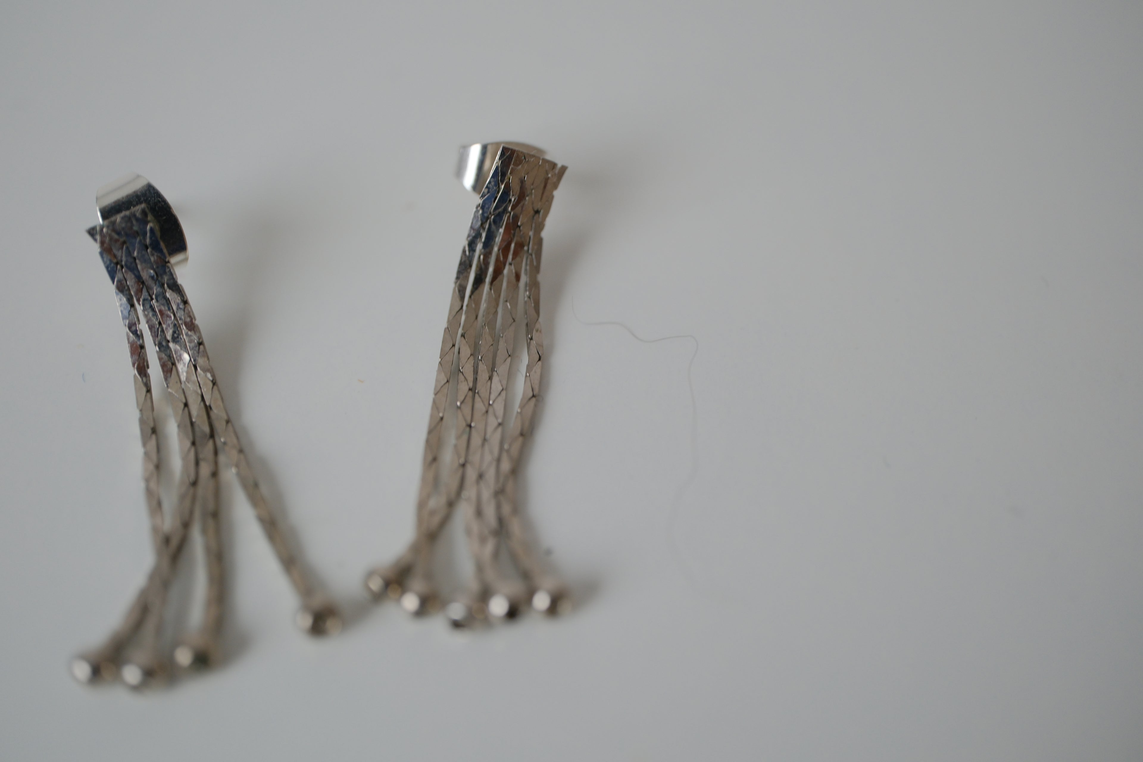 Vintage delicate silver tassel drop earrings