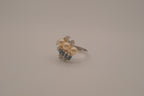 Sterling silver faux pearl and rhinestones cocktail ring