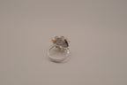 Sterling silver faux pearl and rhinestones cocktail ring