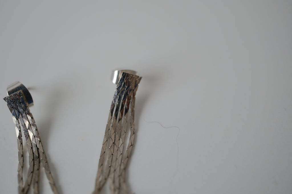 Vintage delicate silver tassel drop earrings