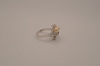 Sterling silver faux pearl and rhinestones cocktail ring