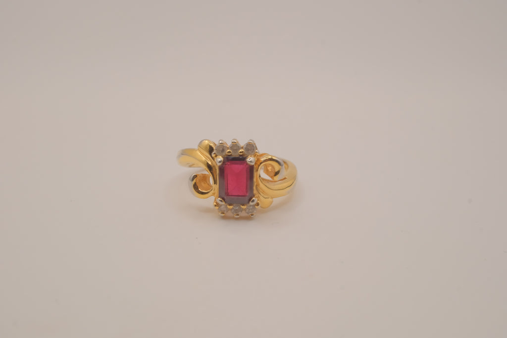 Vintage ornate emerald cut Red stone cocktail ring