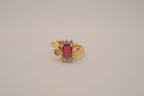Vintage ornate emerald cut Red stone cocktail ring