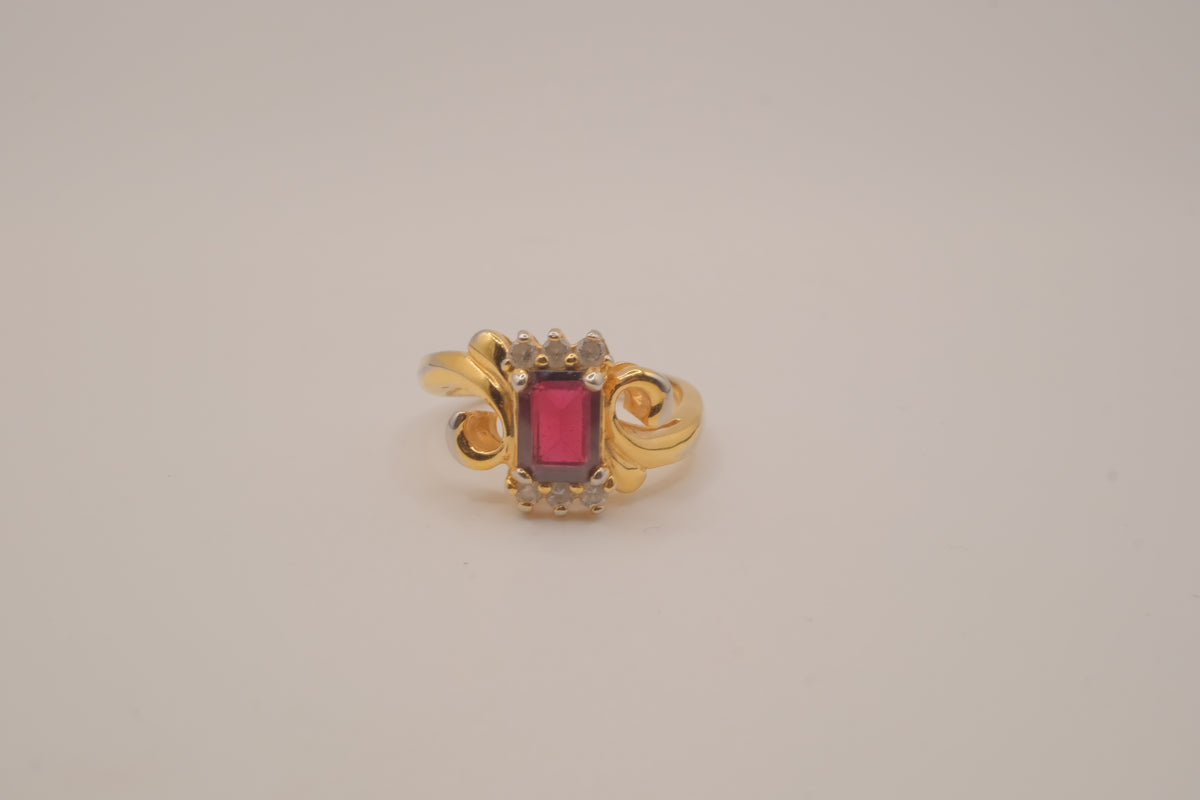 Vintage ornate emerald cut Red stone cocktail ring