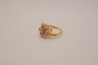 Vintage ornate emerald cut Red stone cocktail ring