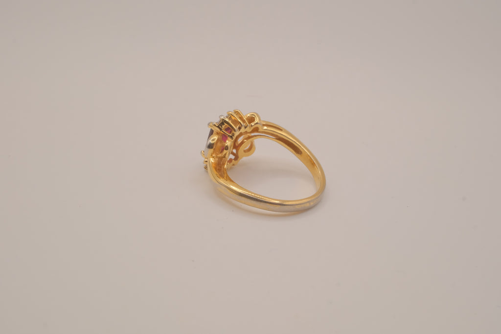 Vintage ornate emerald cut Red stone cocktail ring