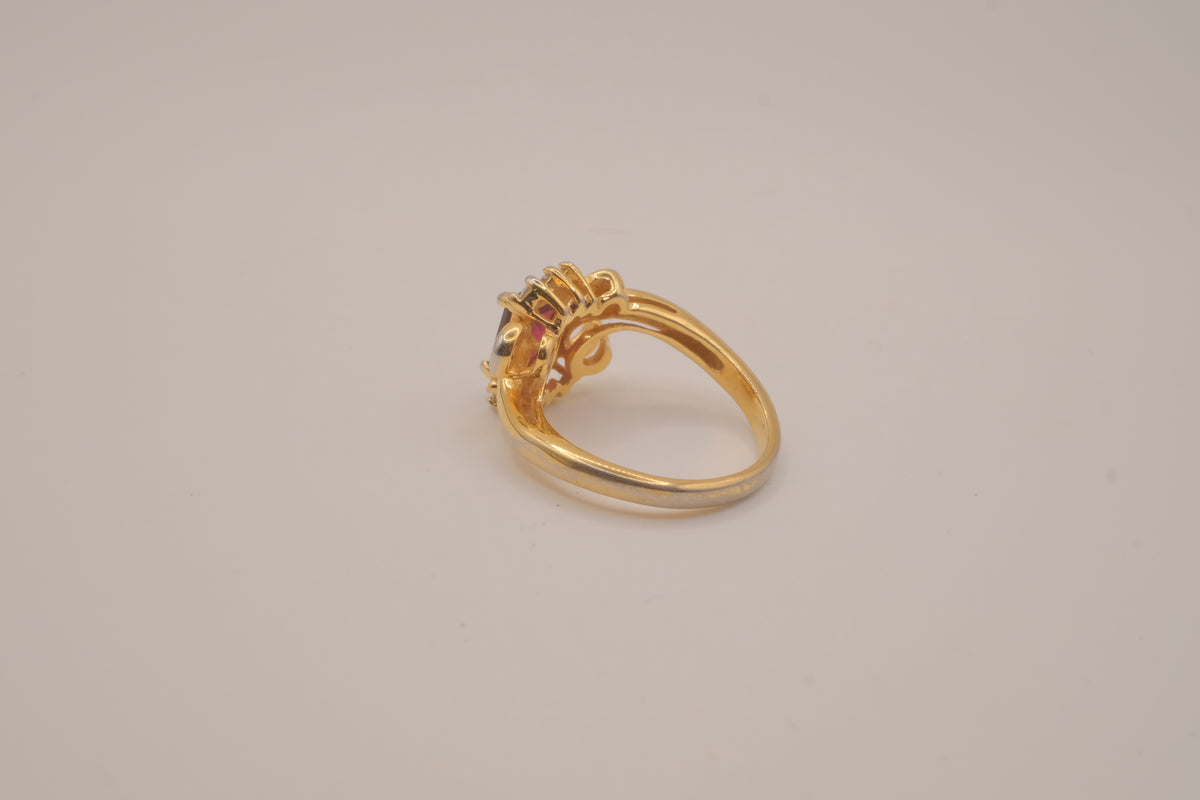 Vintage ornate emerald cut Red stone cocktail ring