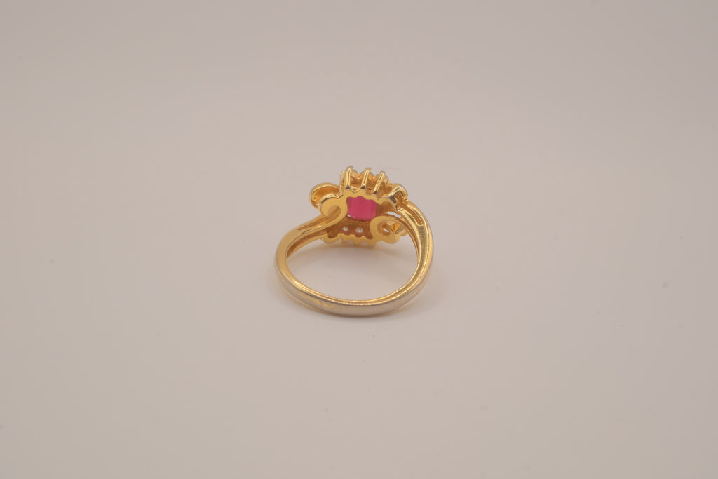 Vintage ornate emerald cut Red stone cocktail ring