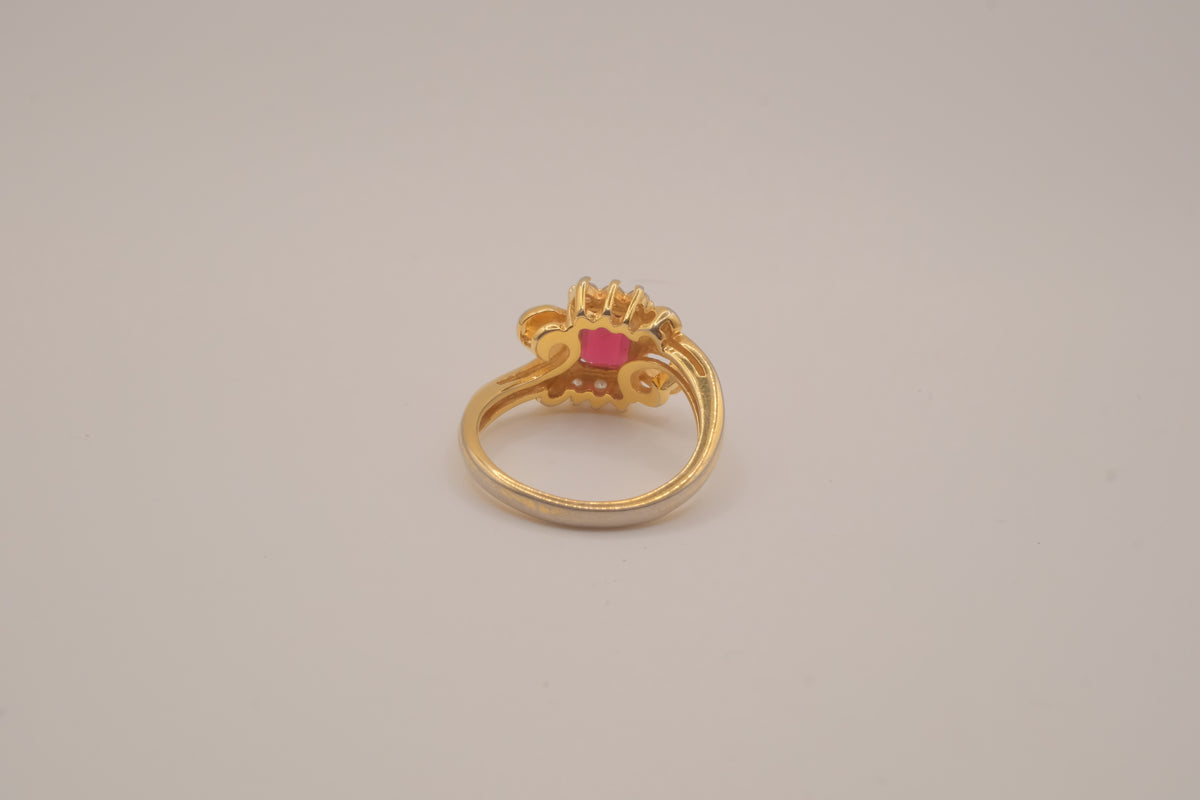 Vintage ornate emerald cut Red stone cocktail ring