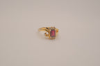Vintage ornate emerald cut Red stone cocktail ring