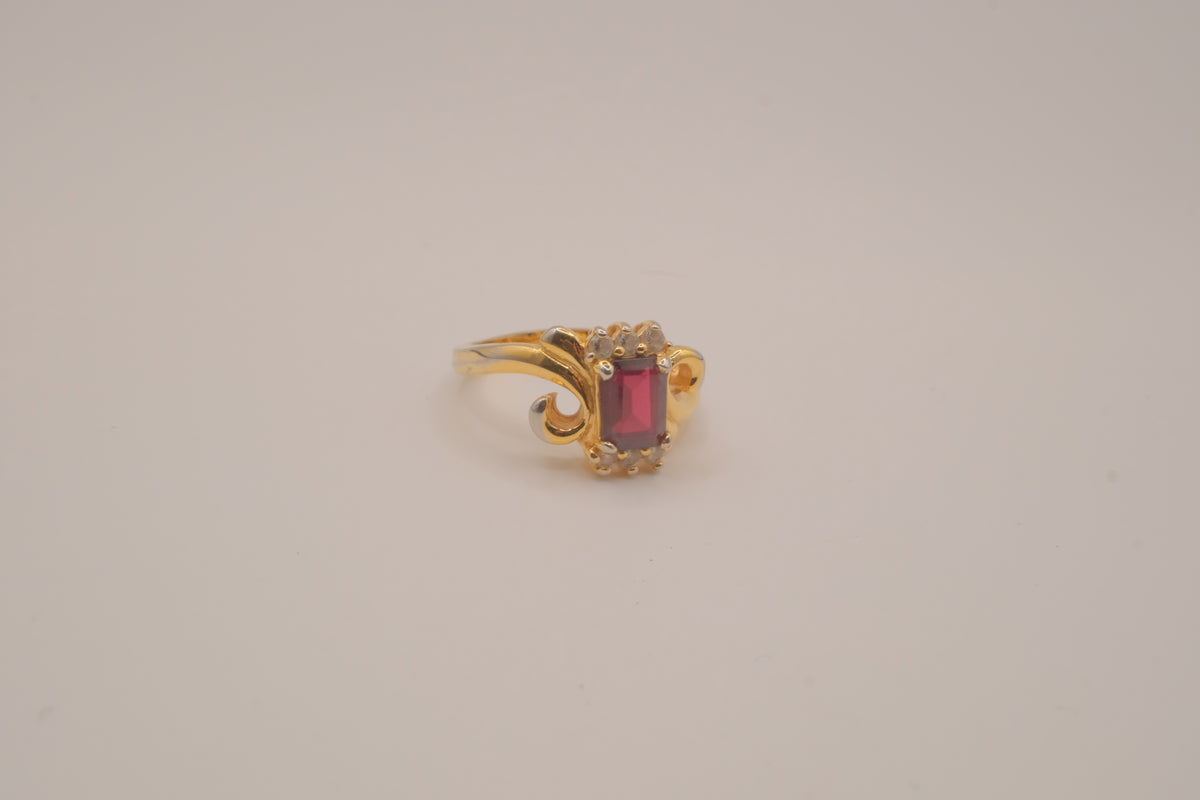 Vintage ornate emerald cut Red stone cocktail ring